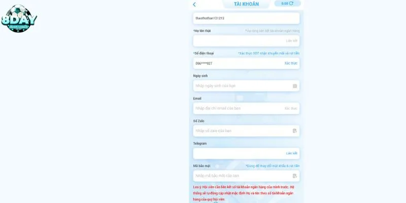 Cách tạo tài khoản tại 8Day